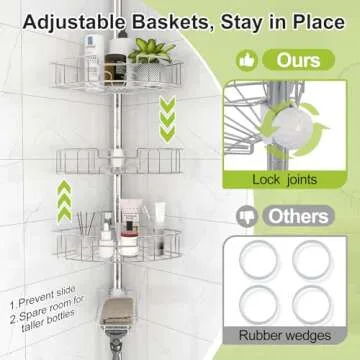 Shower Caddy Corner Tension Pole,Stainless Steel Adjustable Floor to Ceiling Corner Shower Caddy Stand for Bath Inside Shower Organizer Storage with Tension Pole,Rust-Resistant, 54 to 125 Inch