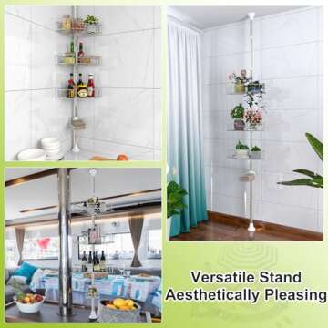 Shower Caddy Corner Tension Pole,Stainless Steel Adjustable Floor to Ceiling Corner Shower Caddy Stand for Bath Inside Shower Organizer Storage with Tension Pole,Rust-Resistant, 54 to 125 Inch