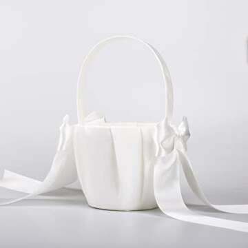 ATAILOVE Flower Girl Basket for Weddings - Cute Cherish Fairy Flower Baskets (Ivory)