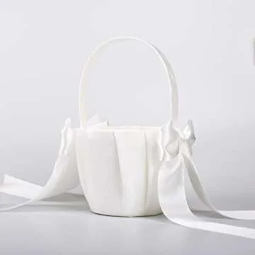 ATAILOVE Flower Girl Basket for Weddings - Cute Cherish Fairy Flower Baskets (Ivory)