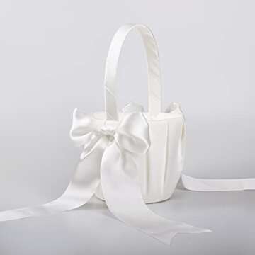 ATAILOVE Flower Girl Basket for Weddings - Cute Cherish Fairy Flower Baskets (Ivory)