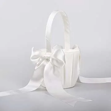 ATAILOVE Flower Girl Basket for Weddings - Cute Cherish Fairy Flower Baskets (Ivory)