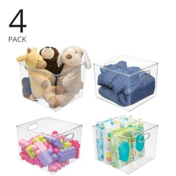 mDesign Plastic Deep Home Storage Organizer Basket Bin with Handles for Cube Furniture Shelving in O...