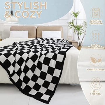 DOOWELL Checkered Soft Knit Blanket Throw for Comfort