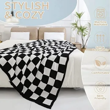 DOOWELL Checkered Soft Knit Blanket Throw for Comfort