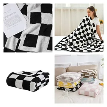 DOOWELL Checkered Soft Knit Blanket Throw for Comfort