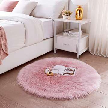SERISSA Ultra Soft Round Faux Sheepskin Fur Rug Pink Circle Fluffy Rug for Kids Room Round Shaggy Ru...