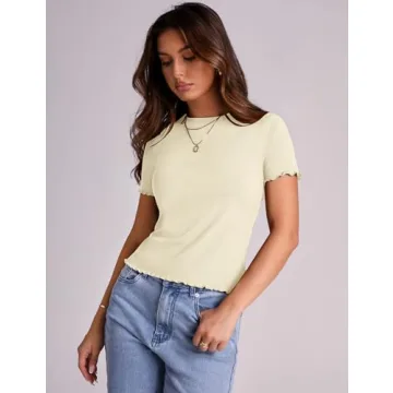 Stylish LOMON Women's Short Sleeve Ribbed T-Shirts