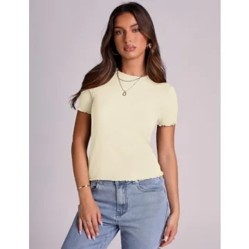 Stylish LOMON Women's Short Sleeve Ribbed T-Shirts