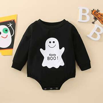 DOSYZTO Toddler Baby Boy Girl Halloween Pumpkin Clothes Ghost Sweatshirt Romper Long Sleeve Oversize Pullover Sweater (Ghost Black,6-12 Months)