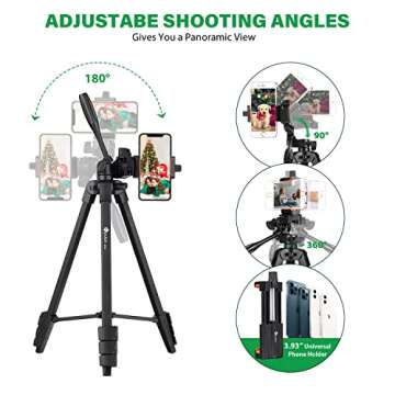 HPUSN Phone Tripod 55-inch Extendable and Lightweight Aluminum Tripod Stand Cell Phone Mount Holder,...