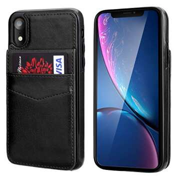 KIHUWEY Compatible with iPhone XR Case Wallet with Credit Card Holder, Premium Leather Magnetic Clasp Kickstand Heavy Duty Protective Cover for iPhone XR 6.1 Inch(Black)