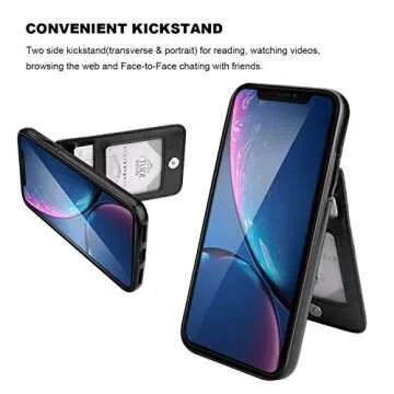 KIHUWEY Compatible with iPhone XR Case Wallet with Credit Card Holder, Premium Leather Magnetic Clasp Kickstand Heavy Duty Protective Cover for iPhone XR 6.1 Inch(Black)
