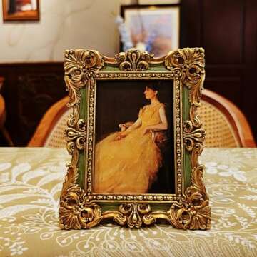 CISOO 2.5x3.5 Vintage Small Picture Frame, Antique Ornate Green and Gold Wallet Size Photo Frame, fo...