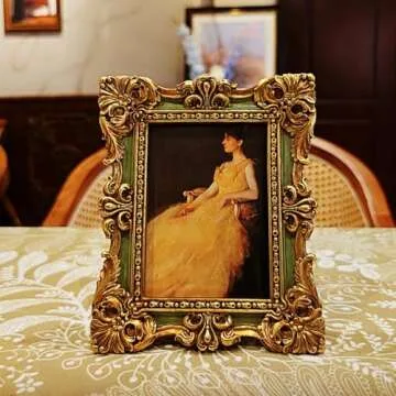 CISOO 2.5x3.5 Vintage Small Picture Frame, Antique Ornate Green and Gold Wallet Size Photo Frame, fo...
