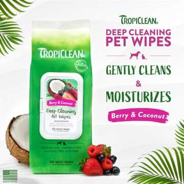 TropiClean Dog Wipes for Paws, Butt, Face, and Body, Anytime Cleaning and Deodorizing Pet Wipes, Saf...