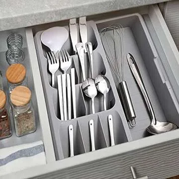 Sazoemao Kitchen Drawer Organizer for Cutlery Storage