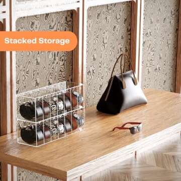 YUNEASELF Belt Organizer - Acrylic Belt Holder for Closet with Dust Cover Lid - Clear Belt Storage Display Case for Drawer - 7 Compartments