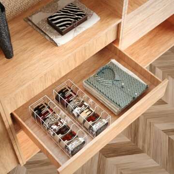 YUNEASELF Belt Organizer - Acrylic Belt Holder for Closet with Dust Cover Lid - Clear Belt Storage Display Case for Drawer - 7 Compartments