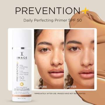 IMAGE Skincare, PREVENTION+ Daily Perfecting Primer SPF 50, Tinted Zinc Oxide Face Priming Sunscreen Lotion, Leaves No White Cast, 1 oz