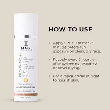 IMAGE Skincare, PREVENTION+ Daily Perfecting Primer SPF 50, Tinted Zinc Oxide Face Priming Sunscreen Lotion, Leaves No White Cast, 1 oz