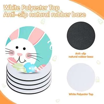 16 Pieces Sublimation Blank Cup Coasters Bulk 4x4 Inch Round Blank Cup Mat Rubber Circle Cup Mat for Sublimation Transfer DIY Crafts Printing Heat Press Gift