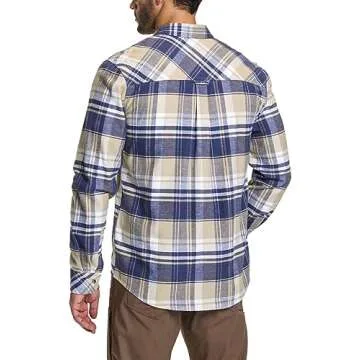 CQR Men's All Cotton Flannel Shirt, Long Sleeve Casual Button Down Plaid Shirt, Brushed Soft Outdoor Tactical Work Shirts, Plaid Sedimentary Blue, XX-Large