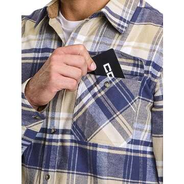 CQR Men's All Cotton Flannel Shirt, Long Sleeve Casual Button Down Plaid Shirt, Brushed Soft Outdoor Tactical Work Shirts, Plaid Sedimentary Blue, XX-Large