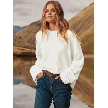 Prinbara Womens Oversized Sweater Crewneck Long Sleeve Fuzzy Knit Chunky Warm Pullover Sweaters Top 2024 Winter Trendy Outfit Beige Small