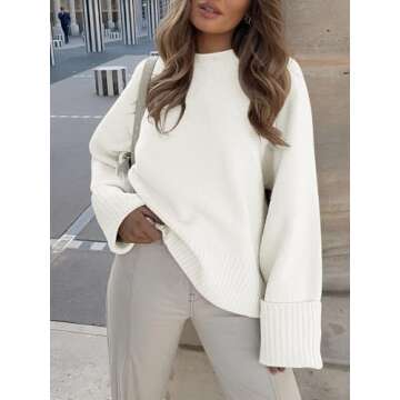 Prinbara Womens Oversized Sweater Crewneck Long Sleeve Fuzzy Knit Chunky Warm Pullover Sweaters Top 2024 Winter Trendy Outfit Beige Small