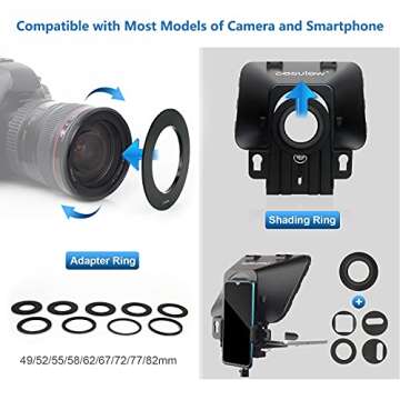 Desview T3 Portable Teleprompter for iPad Tablet iPhone up to 11 inch, High Definition 70/30 Beam Splitter Glass with Remote Control for DSLR Camera Smartphone Video Recording (9 Lens Adapter Ring)