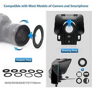 Desview T3 Portable Teleprompter for iPad Tablet iPhone up to 11 inch, High Definition 70/30 Beam Splitter Glass with Remote Control for DSLR Camera Smartphone Video Recording (9 Lens Adapter Ring)