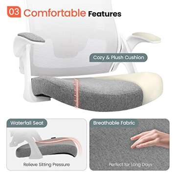 NEO CHAIR High Back Mesh Chair Adjustable Height and Ergonomic Design Home Office Computer Desk Chair Executive Lumbar Support Padded Flip-up Armrest Swivel Chair (Grey)