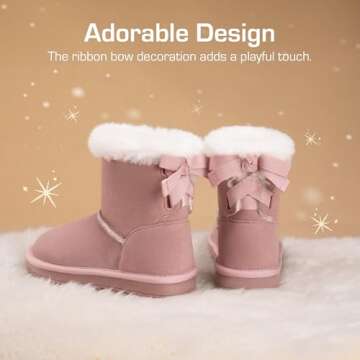 DREAM PAIRS Girls Boots Kids Winter Faux Fur Warm Snow Ankle FuzzyChic Kid's Bow Boots for Toddler/L...