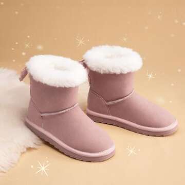 DREAM PAIRS Girls Boots Kids Winter Faux Fur Warm Snow Ankle FuzzyChic Kid's Bow Boots for Toddler/Little Kid,Size 8 Toddler,Pink,SDSB2409K
