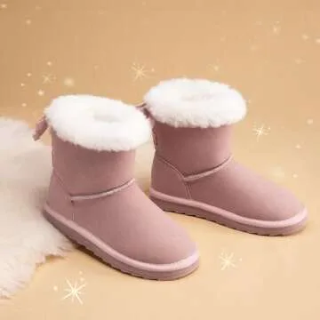 DREAM PAIRS Girls Boots Kids Winter Faux Fur Warm Snow Ankle FuzzyChic Kid's Bow Boots for Toddler/Little Kid,Size 8 Toddler,Pink,SDSB2409K