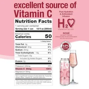 H2o (Excellent Acidity) R6 – The ONLY NA with Science Research | California Rose Non Alcoholic Wine Infused Refreshment, Jam-packed with flavor plus Hydrating Minerals (Larger 1.5x size Sparkling Rose, Pack of 6-12 Fl oz)
