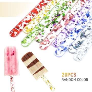 20 Reusable Colorful Acrylic Popsicle Sticks - Perfect for DIY Ice Cream & Crafting