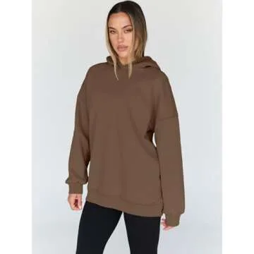 Trendy Queen Womens Oversized Hoodies Fleece Hooded Sweatshirts Casual Pullover Fall Winter Outfits Long Sleeve Tops 2025 Brown M