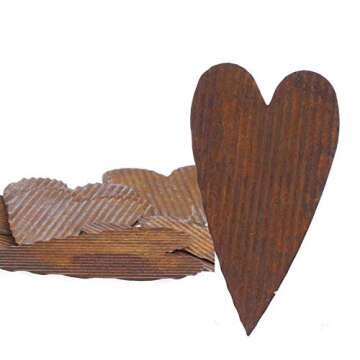 Rusty Tin Corrugated Heart Cutouts | 24 Pieces