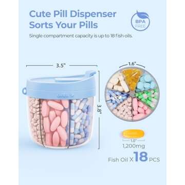 Cute Pill Dispenser with 7 Large Compartments for Easy Use & Travel