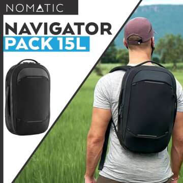 NOMATIC Navigator Premium Backpack - 15L w/ 6L Built-In Expansion - Water Resistant Anti Theft Backpack - Laptop Bag - Computer Backpack - Expandable Black Backpack