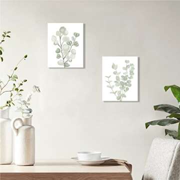 FRAMED Botanical Plant Canvas Wall Art,Boho Plant Wall Decor for Bedroom,Minimalist Floral Prints for Living Room,Light Green Botanical Art Painting for Office,Set of 4,8”x 10”