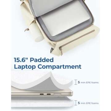 BAGSMART Backpack for Women, Wide Opening Travel Backpack, College Backpack for 15.6 Inch, Water-Resistant Quilted Daypack Lightweight Bookbag, Camel