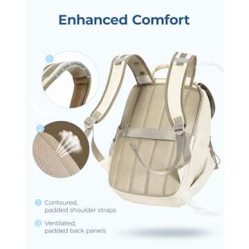 BAGSMART Backpack for Women, Wide Opening Travel Backpack, College Backpack for 15.6 Inch, Water-Resistant Quilted Daypack Lightweight Bookbag, Camel