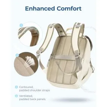 BAGSMART Backpack for Women, Wide Opening Travel Backpack, College Backpack for 15.6 Inch, Water-Resistant Quilted Daypack Lightweight Bookbag, Camel