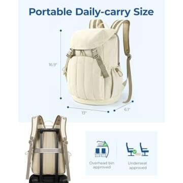 BAGSMART Backpack for Women, Wide Opening Travel Backpack, College Backpack for 15.6 Inch, Water-Resistant Quilted Daypack Lightweight Bookbag, Camel