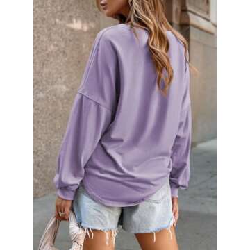 Dokotoo Womens Fall Tops V Neck Button Down Casual Long Sleeve Pullover Sweatshirts for Women Loose Purple X Small