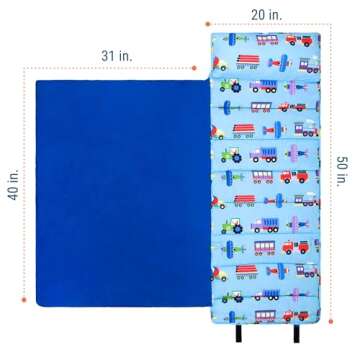 Wildkin Original Nap Mat with Reusable Pillow for Boys & Girls, Perfect for Elementary Daycare Sleepovers, Features Hook & Loop Fastener, Cotton Blend Materials Nap Mat (Trains, Planes, and Trucks)