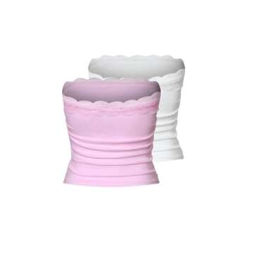 Floerns Women's 2 Pcs Lace Trim Bowknot Front Ruched Bandeau Crop Tube Tops Pink and White S